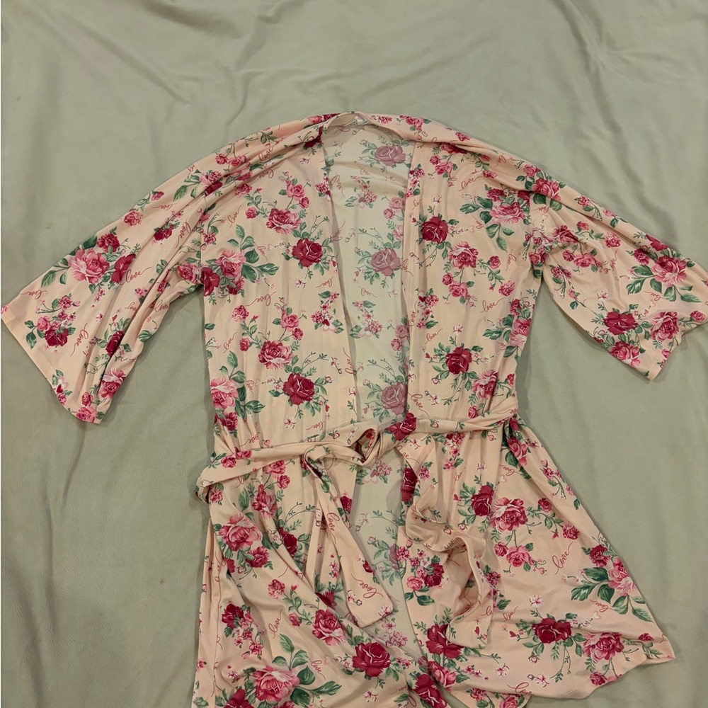 Floral Kimono Robe - Pink and Green